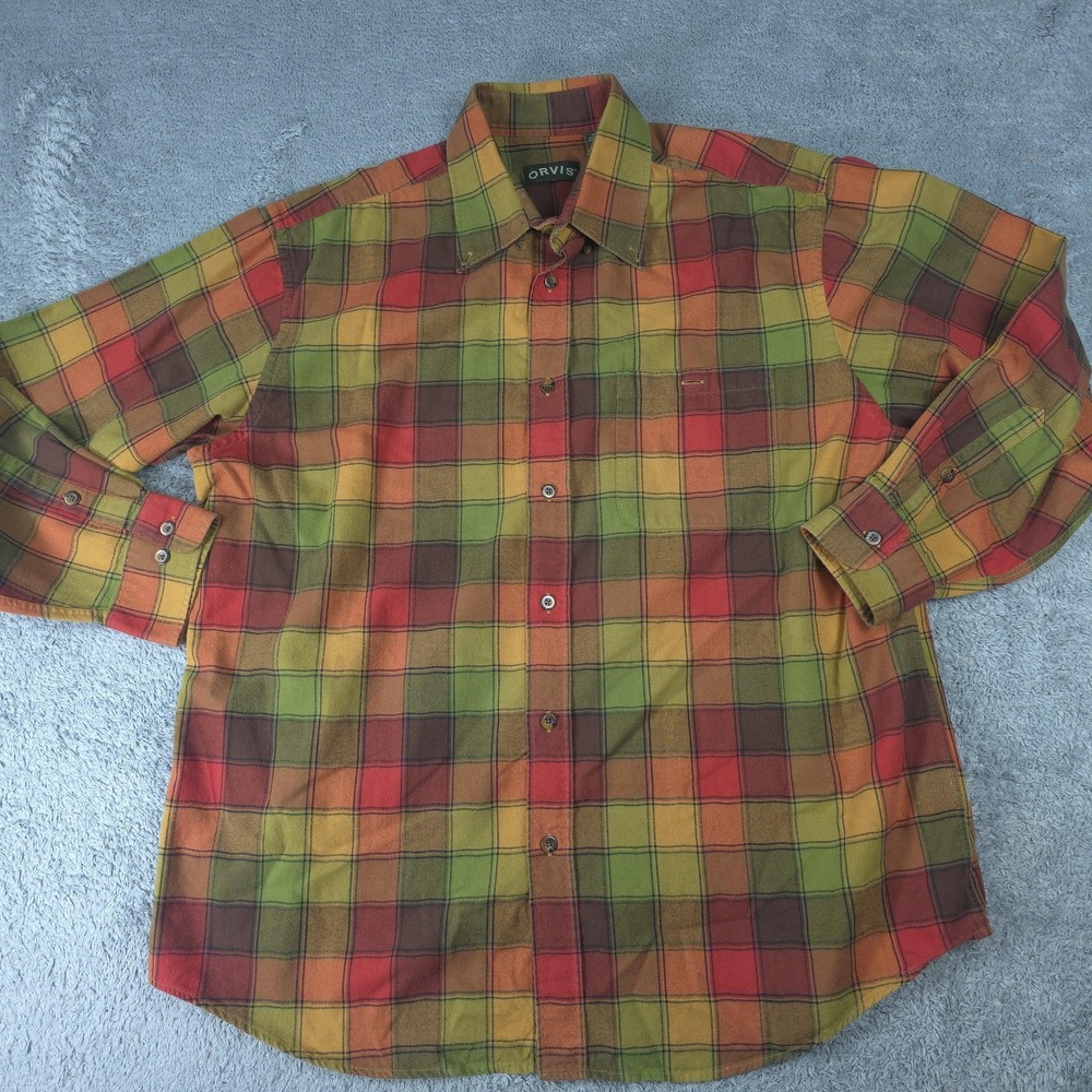Orvis Shirt Mens XL Plaid Flannel Cotton Wool Blend Button Up 2C1B
